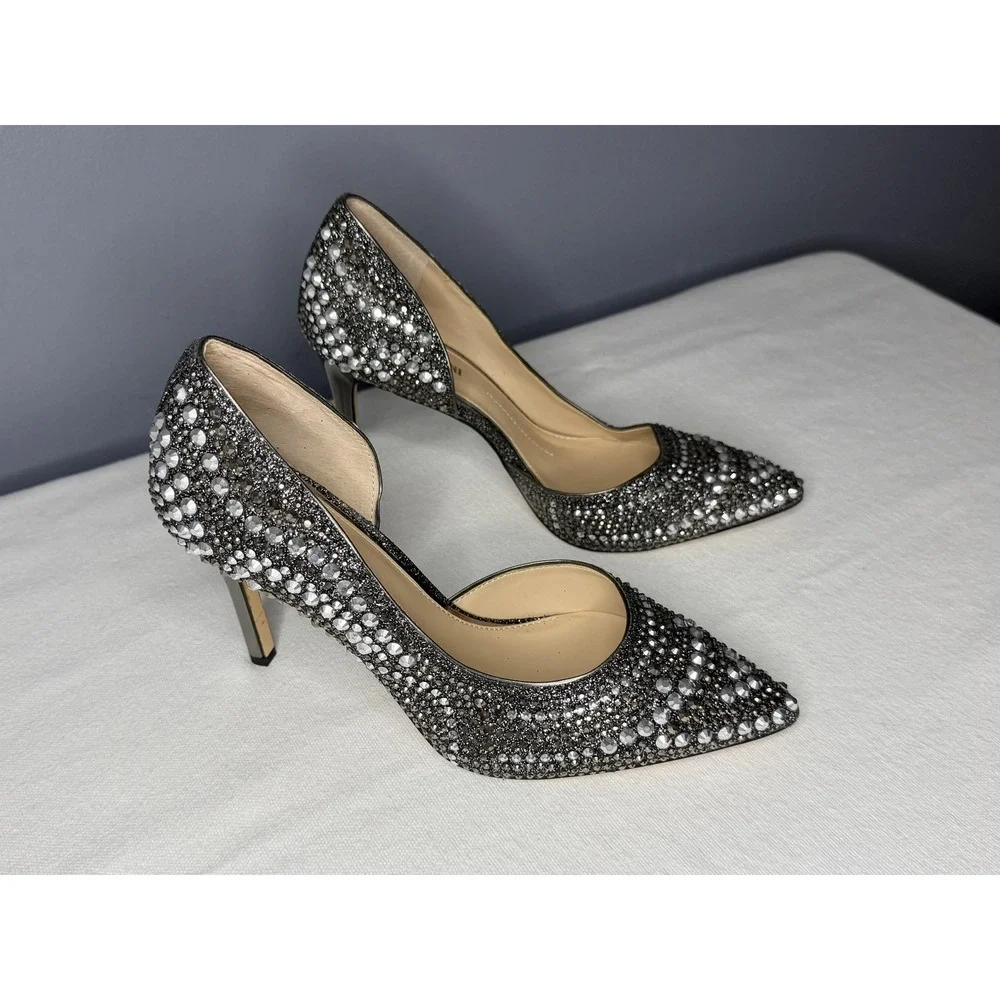 Gianni Bini Shoes 8.5 Silver Rhinestone Crystal D'Orsay Pointed Stiletto Pumps